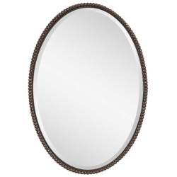 BEAUMONT LANE Beaded Metal Oval Wall Mirror In Light Distressed Bronze