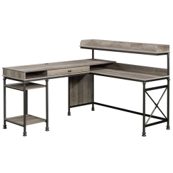 PEMBERLY ROW Wood And Metal L-Shape Computer Desk In Oak