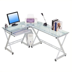 SCRANTON & CO L-Shape Glass Top Computer Desk