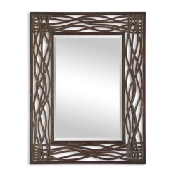 BEAUMONT LANE Metal Mirror In Distressed Mocha In Brown
