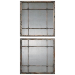 BOWERY HILL Square Mirrors In Distressed Slate (Set Of 2) In Blue