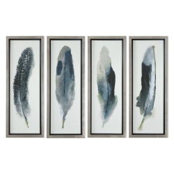 BOWERY HILL Contemporary 4 Piece Print Set In Champagne Leaf In Silver