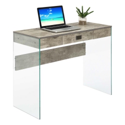 CONVENIENCE CONCEPTS Soho One-Drawer Glass 36-Inch Desk In Wood Finish In Gray