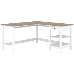 BUSH Mayfield 60W L Shaped Computer Desk In Shiplap Gray / - Engineered Wood In White