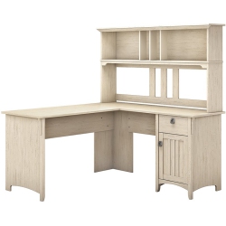 BUSH Furniture Salinas L Shaped Desk With Hutch In Antique In White