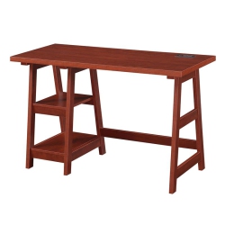 CONVENIENCE CONCEPTS Designs2Go Trestle Desk With Charging Station In Cherry Wood Finish With Shelves