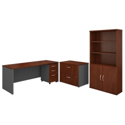 BBF Series C 72"w Office Desk With Bookcase And File Cabinets Hansen Cherry