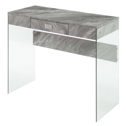CONVENIENCE CONCEPTS Soho 36-Inch Glass Desk In Faux Marble Wood Finish In Gray