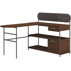 SAUDER Radial Engineered Wood L-Shaped Computer Desk In Umber Wood/brown