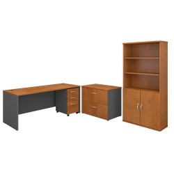 BBF Bush Business Furniture Series C 72"w Office Desk With Bookcase And File Cabinet-Natural Cherry In Gray