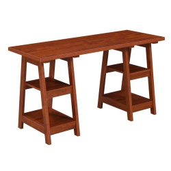 CONVENIENCE CONCEPTS Designs2Go Double Trestle Desk In Warm Cherry Wood Finish