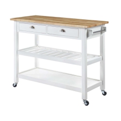 CONVENIENCE CONCEPTS American Heritage Butcher Block Top Kitchen Cart In Wood Finish In White