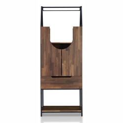 FURNITURE OF AMERICA Robble Industrial Wood Wine Cabinet In Light Hickory