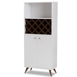 BOWERY HILL Mid-Century Wood Wine Cabinet In And Walnut In White
