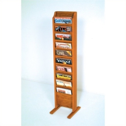 PEMBERLY ROW Free Standing 10 Pocket Magazine Rack In Medium Oak