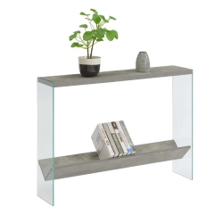 CONVENIENCE CONCEPTS Soho V Console Table With Shelf In Light Wood Finish In Gray