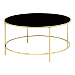 FURNITURE OF AMERICA Rockbel Contemporary Glass Top Round Coffee Table In Brass
