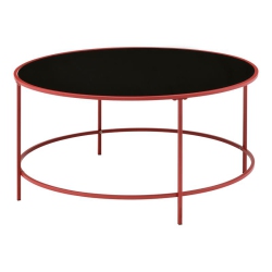 FURNITURE OF AMERICA Rockbel Contemporary Glass Top Round Coffee Table In In Red