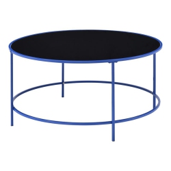 FURNITURE OF AMERICA Rockbel Contemporary Glass Top Round Coffee Table In In Blue