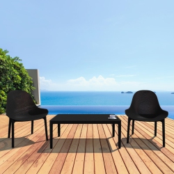 COMPAMIA Sky 3 Piece Patio Conversation Set In In Black