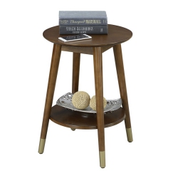 CONVENIENCE CONCEPTS Wilson Mid-Century Round End Table With Bottom Shelf In Espresso Wood Finish