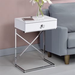 FURNITURE OF AMERICA Kylie Modern Wood 1-Drawer End Table In Glossy In White