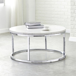 STEVE SILVER COMPANY Steve Silver Echo Marble And Chrome Metal Round Cocktail Table In White