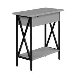 CONVENIENCE CONCEPTS Tucson Flip Top End Table With Charging Station And Shelf In Wood Finish In Gray
