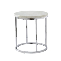 STEVE SILVER COMPANY Echo Marble And Chromemetal Round Contemporary End Table In White