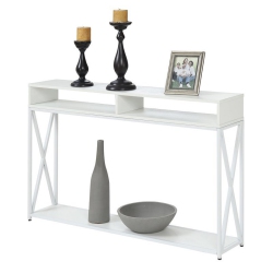 CONVENIENCE CONCEPTS Tucson Deluxe Two-Tier Console Table In Wood Finish In White