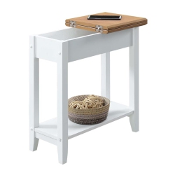 CONVENIENCE CONCEPTS American Heritage Flip Top End Table Wood Finish With Vanilla Wood Top In White