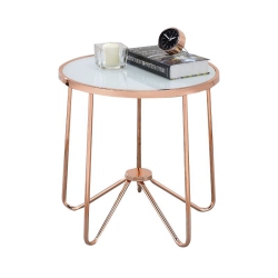 BOWERY HILL End Table In Frosted Glass And Rose In Gold