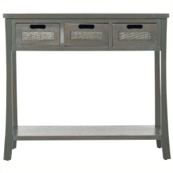 HAWTHORNE Collection Elm Wood 3 Drawer Console In And Grey In Blue