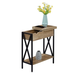 CONVENIENCE CONCEPTS Tucson Flip Top End Table With Charging Station And Shelf In Nutmeg Wood Finish