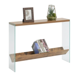 CONVENIENCE CONCEPTS Soho V Console Table With Shelf In Nutmeg Wood Finish And Clear Glass Panels
