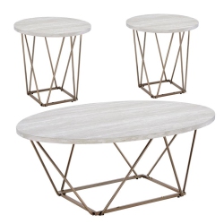 STEVE SILVER COMPANY Rowyn Faux Marble 3-Pack Metal Occasional Set In White