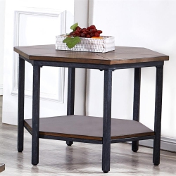 BOWERY HILL Hexagon End Table In Chocolate Finish With Iron Base In Brown