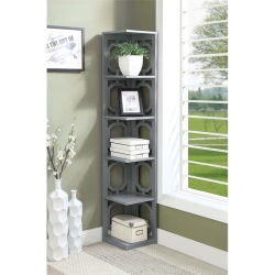 CONVENIENCE CONCEPTS Omega Five-Tier Corner Bookcase In Wood Finish In Gray
