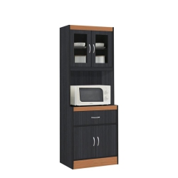 PEMBERLY ROW Kitchen Cabinet 1 Drawer And Space for Microwave In Black/beige