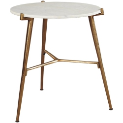BOWERY HILL Marble Top Accent Table In And Gold In White