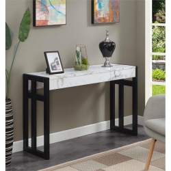 CONVENIENCE CONCEPTS Monterey Console Table In Faux Marble Wood Finish And Black Wood Frame In White