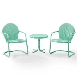 CROSLEY FURNITURE Ko10004Aq Griffith 3-Piece Retro Metal Outdoor Seating Set With 2 Chairs And Side Table, Aqua