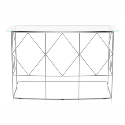 FURNITURE OF AMERICA Fland Contemporary Glass Top Round Console Table In Chrome