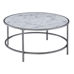 CONVENIENCE CONCEPTS Gold Coast Faux Marble Round Coffee Table In Wood In White