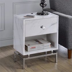 FURNITURE OF AMERICA Lyn Contemporary Wood 1-Drawer End Table In Marble In White