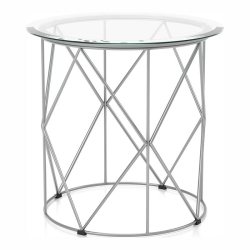 FURNITURE OF AMERICA Fland Contemporary Glass Top Round End Table In Chrome
