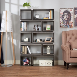 BOWERY HILL Geometric Wood Bookcase In Distressed In Gray