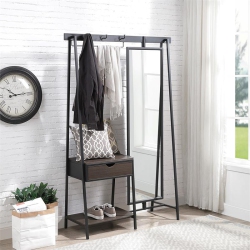 FURNITURE OF AMERICA Loeff Metal Coat Stand With Mirror In Matte In Black