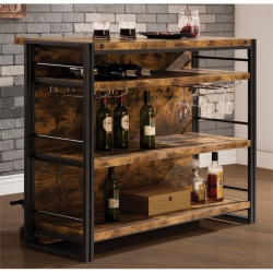 BOWERY HILL Wood Industrial Home Bar Unit With Stemware Rack In Antique Nutmeg