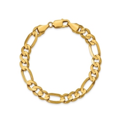 GEM AND HARMONY Mens 14K Gold Concave Figaro Bracelet 9 Inches (8.75MM Thick) In Yellow